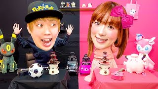 【寸劇】24時間 ピンク vs 黒だけで生活!? ママの頭がピンク色に…!! ポケるんファミリー1色チャレンジ！Pink vs Black Challenge【対決】