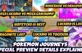 Pokemon Journeys Special Preview Details Explained !! Ash’s Mega Lucario Vs Cynthia’s Mega Garchomp