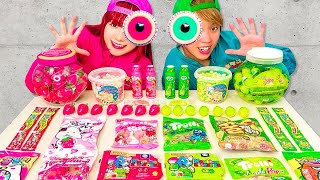 ピンクのお菓子vs 緑のお菓子！24時間同じ色の食べ物しか食べられない！ピンク＆グリーンで海外1色生活チャレンジ！〜COLOR CHALLENGE〜【検証】