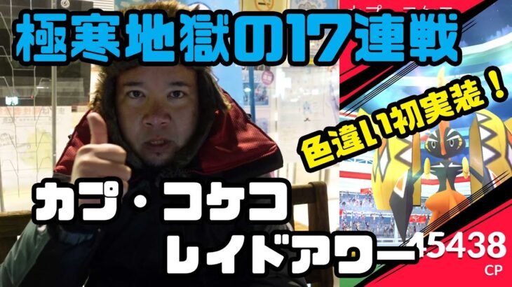 【ポケモンGO】寒波襲来！極寒の中、計17戦で初実装色違いを狙う！ カプ・コケコ レイドアワー