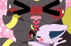 ミニエーフィにキスされるミニブラッキーを見て、なぜか焦るブラッキー！｜ポケモンアニメ