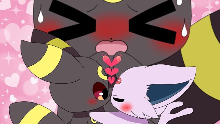 ミニエーフィにキスされるミニブラッキーを見て、なぜか焦るブラッキー！｜ポケモンアニメ