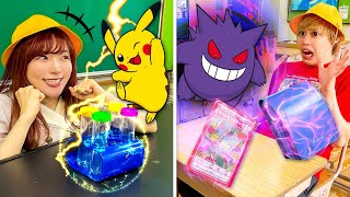 もしもポケモンと学校に行けたら？ポケモントレーナーの一日再現してみた！ポケモンのワザで成績アップ？【寸劇】