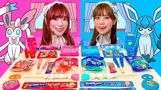 ピンク vs 水色のお菓子で24時間生活！同じ色の食べ物で海外1色生活チャレンジ！〜COLOR CHALLENGE〜【寸劇】