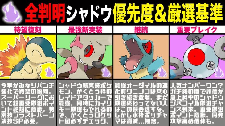 【最新版】全判明シャドウポケモン！激熱復刻◯◯！討伐優先度＆厳選ラインについて徹底解説！【ポケモンGO】【GOバトルリーグ】【スーパーリーグ】【ロケット団】