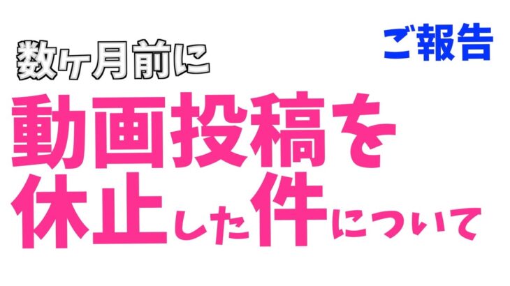 【ご報告】数ヶ月前に動画のお休みをいただいた件についてのお話。